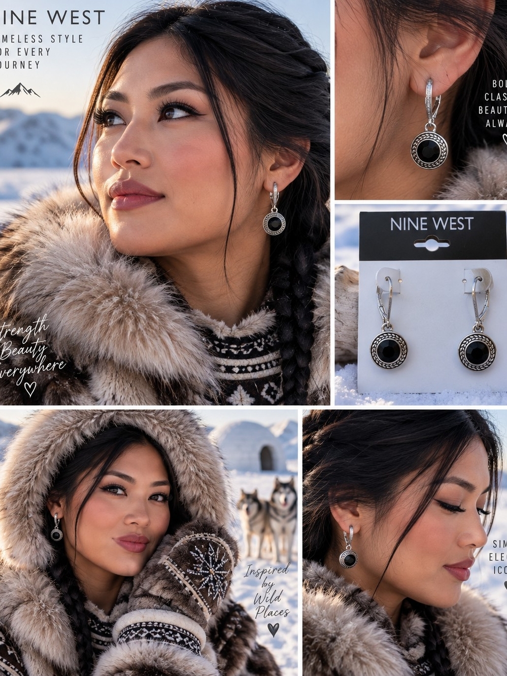 Nine West NWT Silver Tone Black Faceted Stone Round Drop Earrings